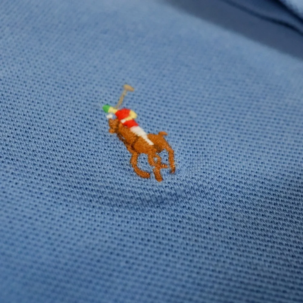 Polo Ralph Lauren Rugby Shirt‎ Mens M Blue White Twill Collar Flesh Pony Preppy